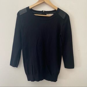 Banana Republic Black Sweater Leather Shoulders sz Small